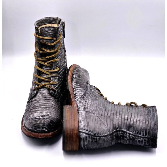 Freebird Women's Gray Textured Leather Manchester Lace-Up Combat Boots Sz 9 2871 - Picture 14 of 16